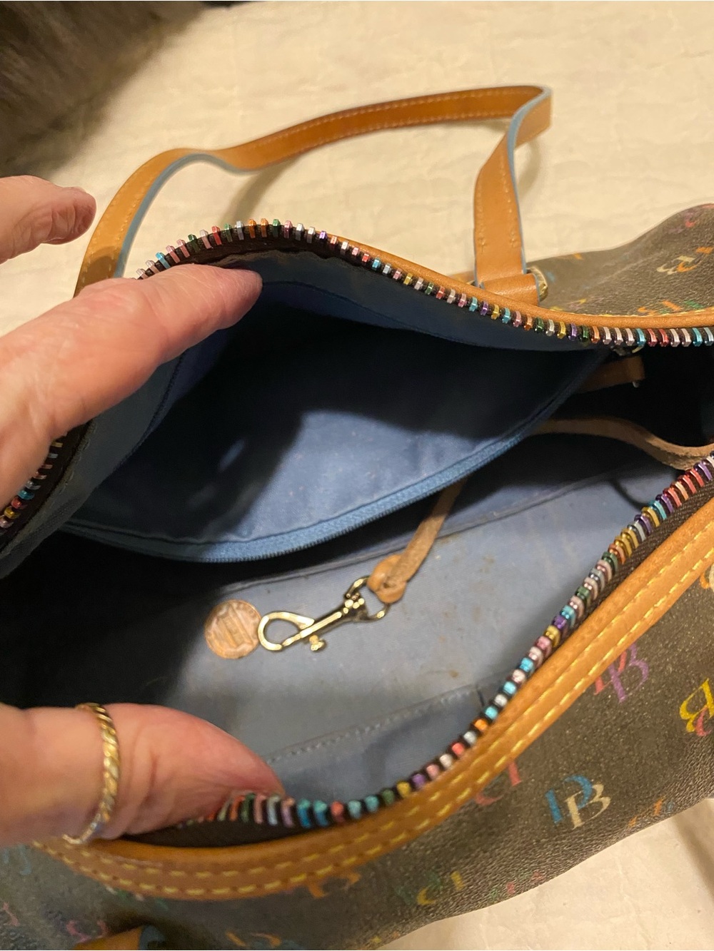 Dooney & Bourke Brown Multicolor Logo Barrel Duffle - Picture 2 of 6